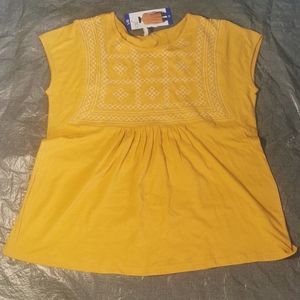 Ella Moss Large NWT Smock shirt white embroidery mustard sunflower colour NEW